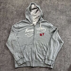Aeropostale Full Zip Hoodie Mens XXL Grey Y2K Raw Seams Fleece Jacket